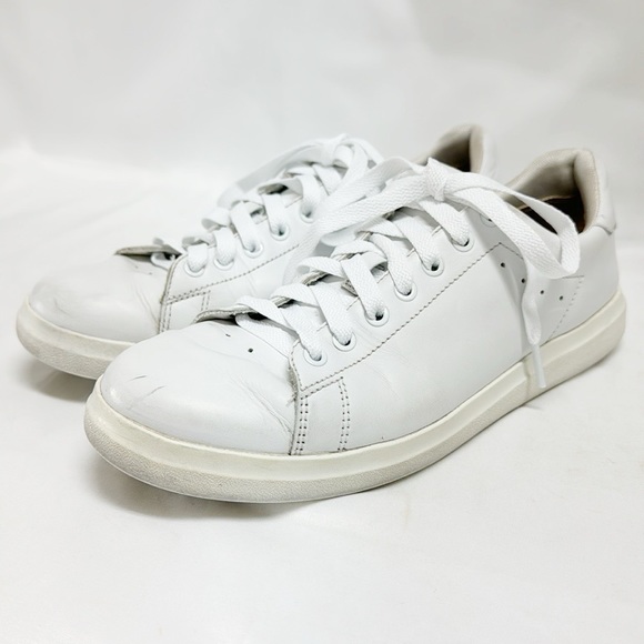 TORY BURCH White Leather Sneakers “Howell Court” Lace Up Gold Logo Size 8 - Picture 4 of 10